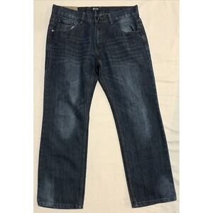 FUSAI Jeans Mens 34x30 1997 Relaxed Straight‎ 5-Pocket Cotton Denim Dark Blue